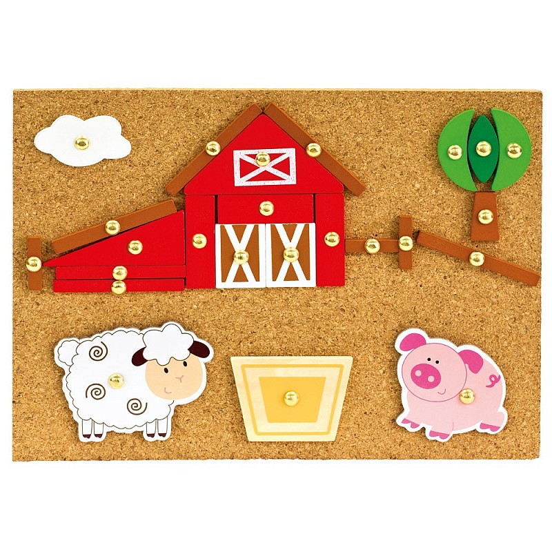 BINO деревянная доска с молотком и гвоздиками Farm 36м+ 82198