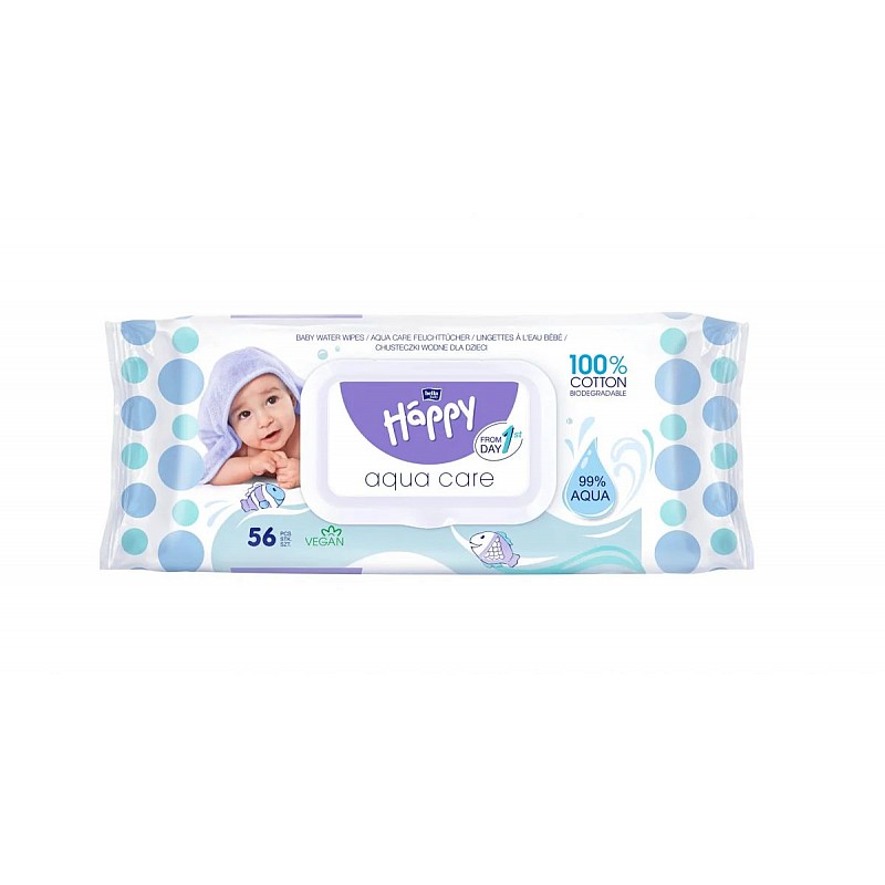 HAPPY влажные салфетки Aqua Care c крышкой 56шт.