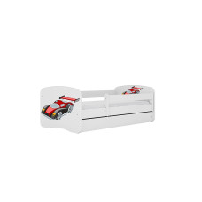 KOCOT KIDS кровать с ящиком и матрасом BABYDREAMS white Racing car 140x70cm