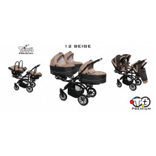 BABYACTIVE TRIPPY Premium коляска для тройни 3in1, 12 BEIGE с черной рамой