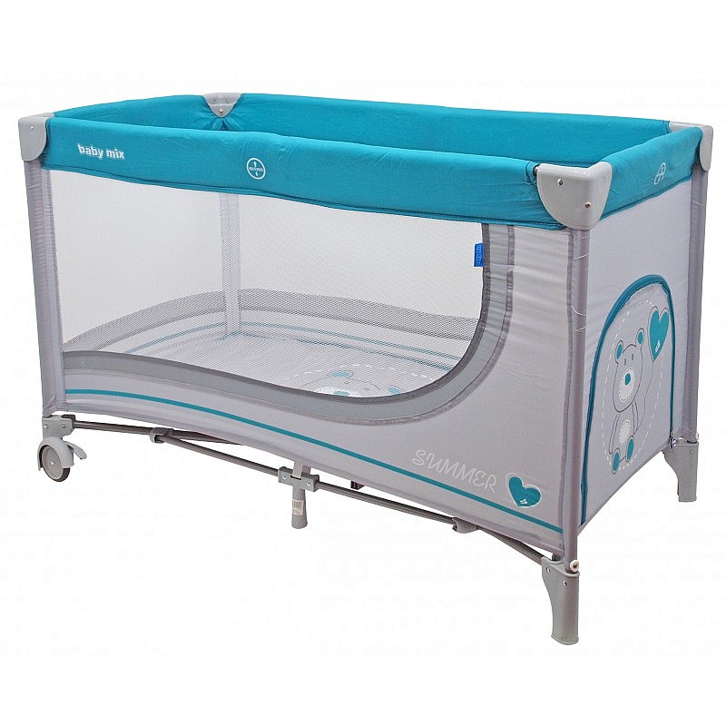 BABY MIX кровать для путешествий 120x60см Мишка HR-8052-192 grey/blue