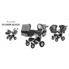 BABYACTIVE TWINNI CLASSIC Коляски для двойни 3в1, 04/01 Dark Black черная с белой рамой