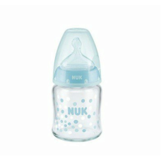 NUK NUK First Choice Plus стеклянная бутылочка 120мл с силиконовой соской 0-6м. SK45 10747092 бирюзовые точки РАСПРОДАЖА