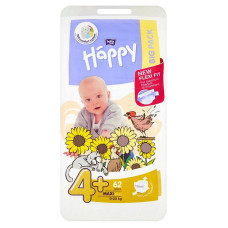 HAPPY Maxi Plus подгузники 4+ размер, 9-20кг. 62шт BIG PACK