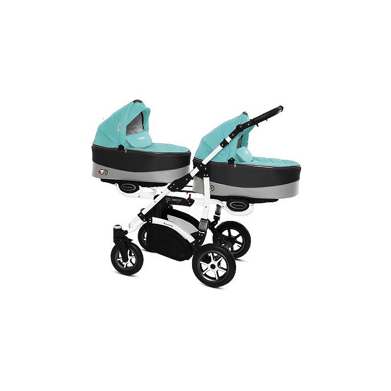 BABYACTIVE TWINNI PREMIUM Коляски для двойни TROPIC GREEN, 11 белая рама