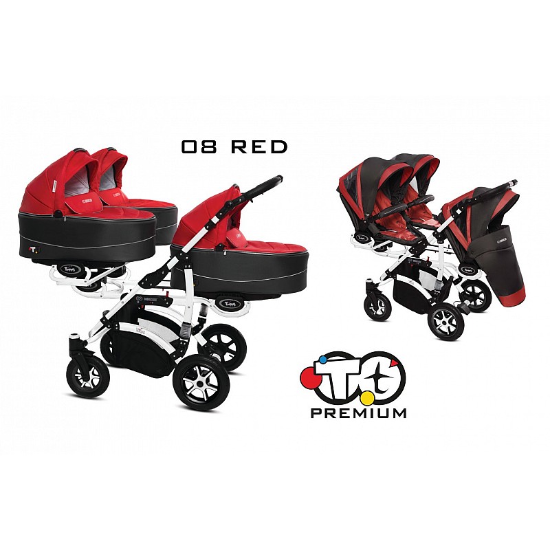 BABYACTIVE TRIPPY Premium коляска для тройни 2in1, 08 RED с белой рамой