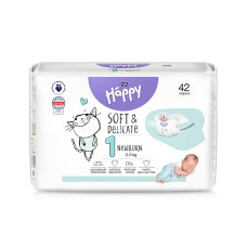 HAPPY NEWBORN подгузники 1. размер (2-5 кг), 42 шт. BB-054-NB42-W01