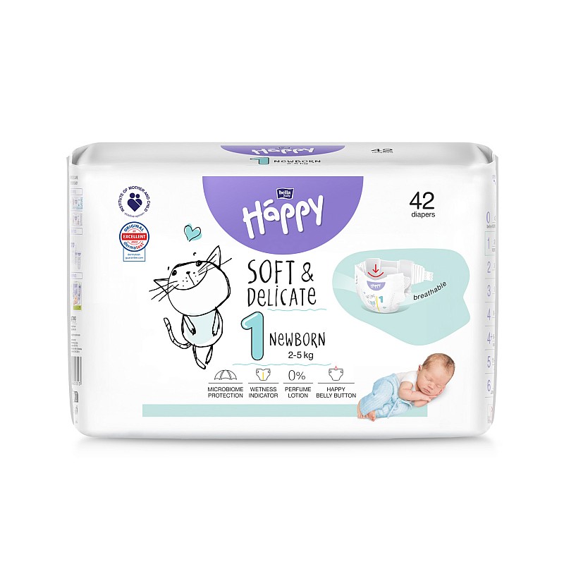 HAPPY NEWBORN подгузники 1. размер (2-5 кг), 42 шт. BB-054-NB42-W01