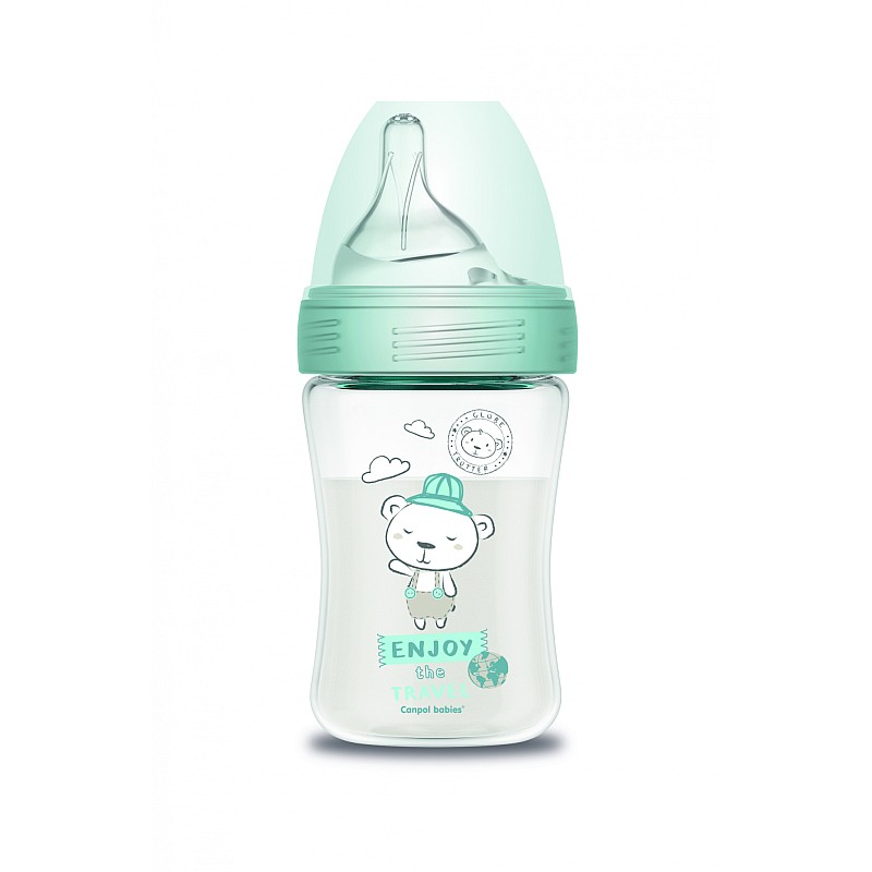 CANPOL BABIES антиколиковая бутылка PP Haberman 260мл, Bear, 1/098_blu