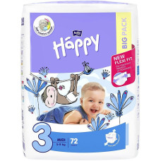 HAPPY Midi подгузники 3 размер, 5-9кг. 72шт BIG PACK РАСПРОДАЖА