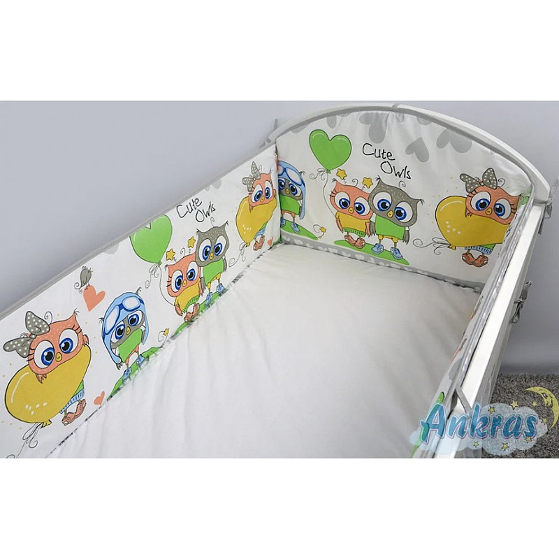 ANKRAS OWLS AND HEARTS бортик для кроватки 360см, grey РАСПРОДАЖА