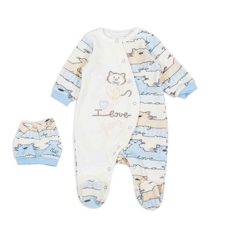 FLAMINGO велюровые ползунки с длинными рукавами + шапка 56 размер, 352-517 синий