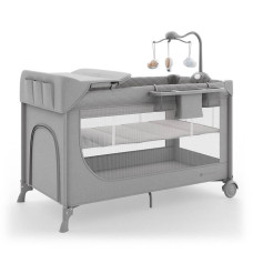 Туристическая кроватка Kinderkraft LEODY UP, серая, с аксессуарами