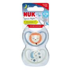 NUK SPACE Night ортодонтическая силиконовая пустышка 6-18м 2шт. SU98 10736619 АКЦИЯ