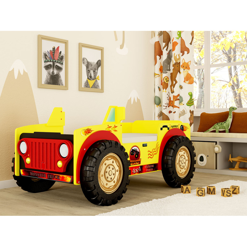 PLASTIKO кровать с матрасом 190x90cm Monster Truck желтый
