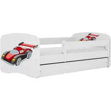 KOCOT KIDS кровать без ящика с матрасом BABYDREAMS white Racing car 160x80cm