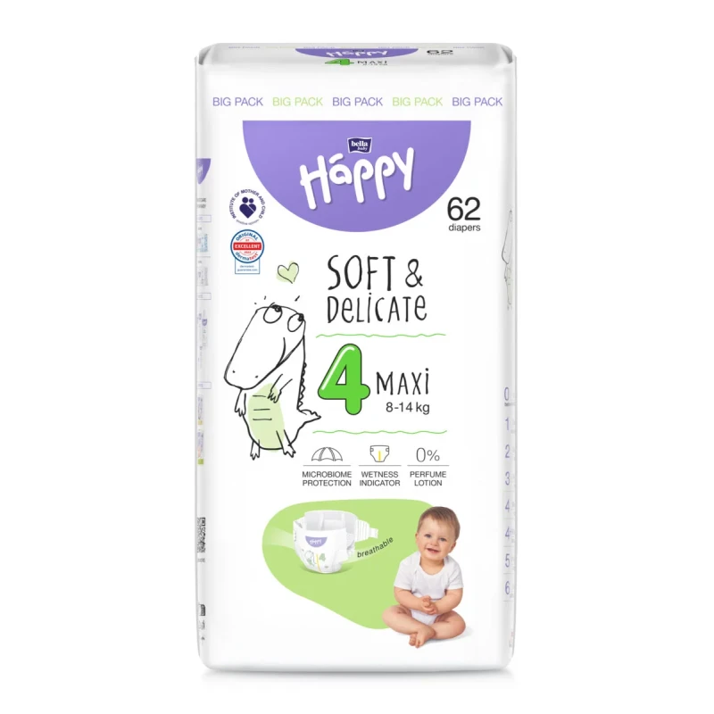 Happy Maxi (8-14kg) 62шт Подгузники 4 размер